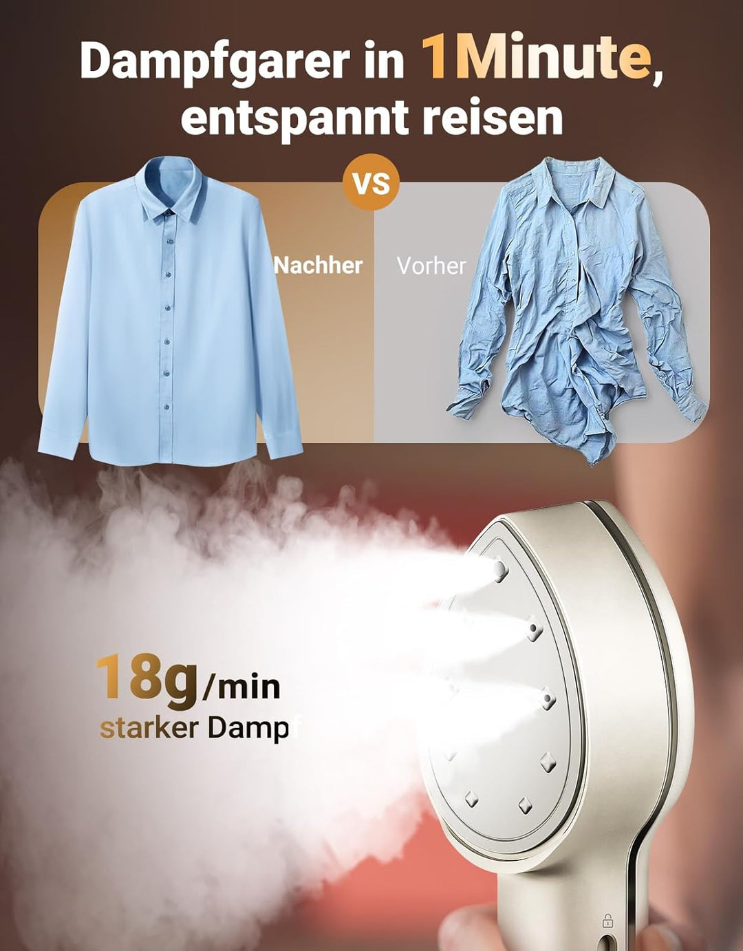 Jack & Rose Dampfglätter Bügelpresse Trockenbügeln 3 in 1, Tragbarer Steamer mit 100-240V Duale Span