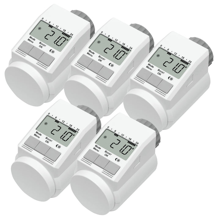 Eqiva 5er-Set Model L Elektronik-Heizkörper-Thermostat mit Boost-Funktion, Weiss, 5er-Set
