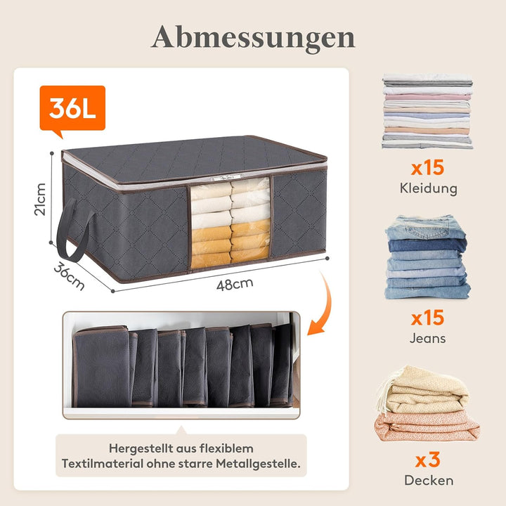 Lifewit 8 Stück Aufbewahrungsbeutel 35L mit Sichtfenster, Faltbare Unterbettkommoden für Kleidung &