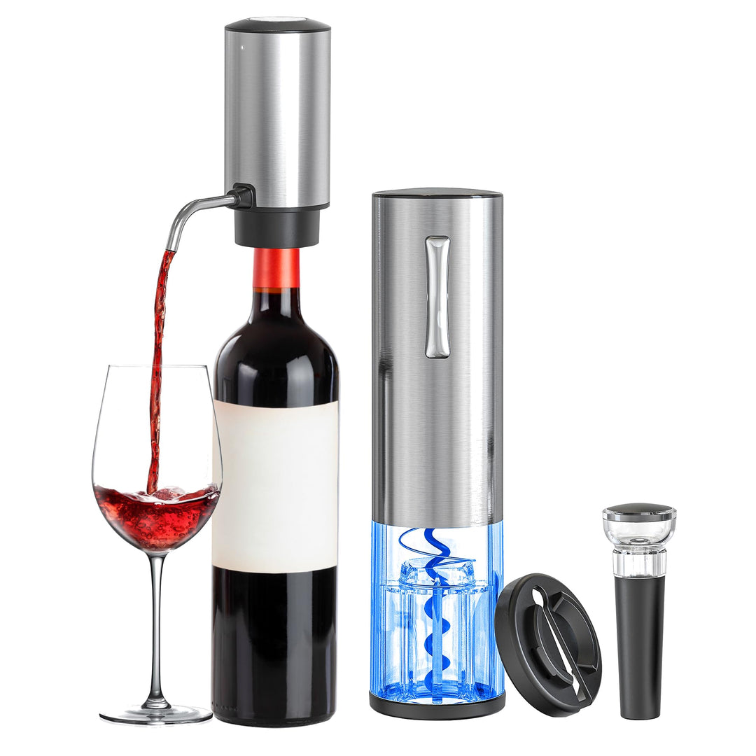 Electric Wine Bottle Opener Set Rechargeable Stainless Steel, 4 in 1 Automatic Electric Corkscrew, A