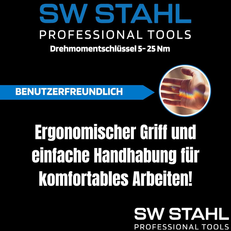 SW-Stahl 03809L Profi Drehmomentschlüssel 1/4 Zoll 5-25 Nm I Rechts-und Linksanzug I Doppelskala FT-