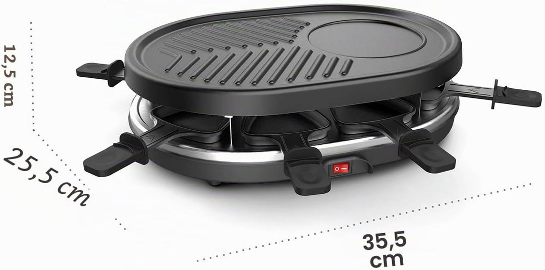 Leogreen - Raclette-Grill, Raclette 4 in 1 für 8 Personen, Elektrischer Grill, Steingrillplatte, Pfa