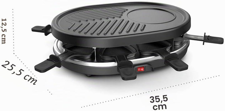 Leogreen - Raclette-Grill, Raclette 4 in 1 für 8 Personen, Elektrischer Grill, Steingrillplatte, Pfa