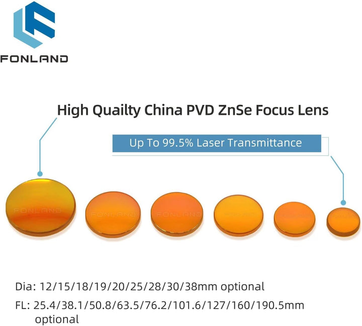ZnSe Focus Lens Dia:12mm FL:50,8mm/2 Zoll, PVD ZnSe-Brennlinse für CO2 10600 nm 10,6 um Lasergravier