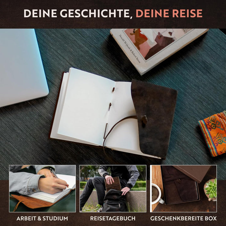 moonster Leder Notizbuch Journal - Antikes handgemachtes ledergebundenes Notizbuch für Sie und Ihn z