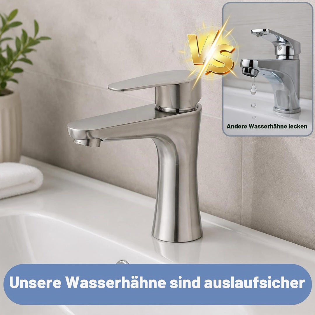 Wasserhahn Bad, Kaltwasserhahn Edelstahl Kaltwasserarmatur, mit 80cm Anschlussschlauch, Waschbeckena