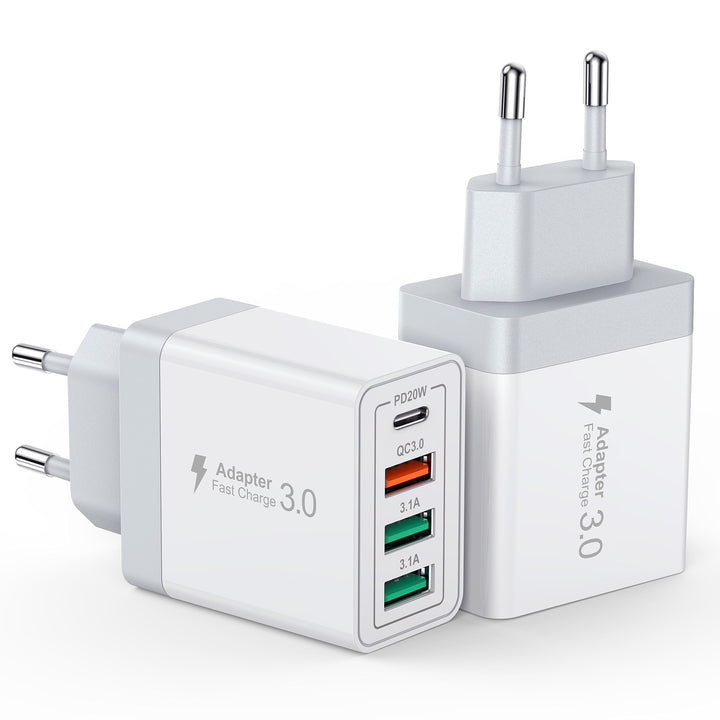 40W USB C Ladegerät, Schnellladegerät 2er-Pack 4 Port USB Adapter USB C Ladestecker für iPhone 16 Pr