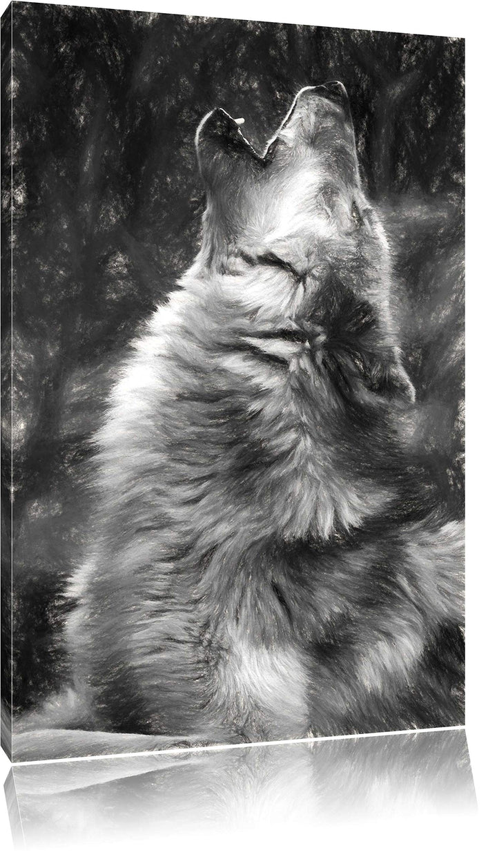 Pixxprint heulende Wölfe Kohle Effekt, Format: 100x70 auf Leinwand, XXL Bilder fertig gerahmt auf Ho