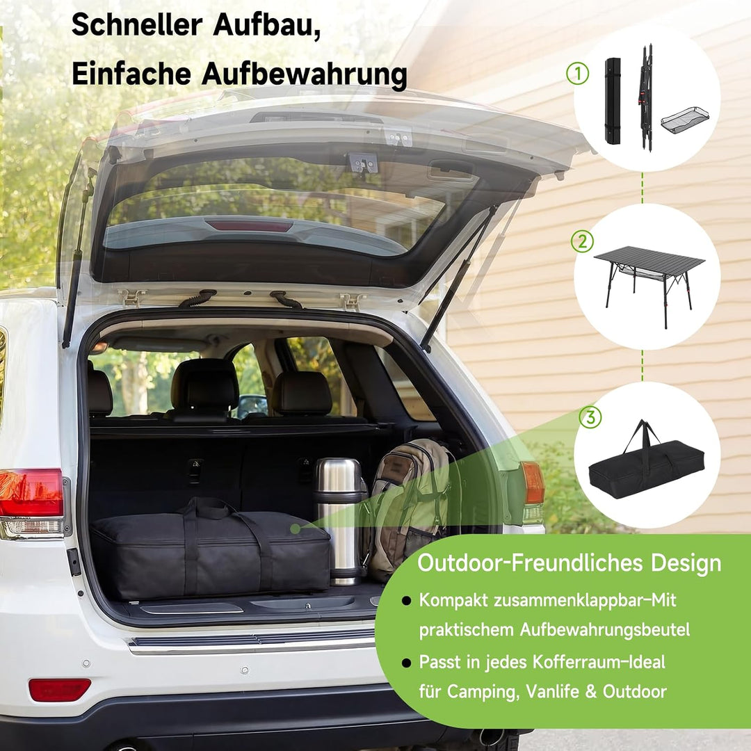 HAUSPROFI Campingtisch Klappbar Aluminium Höhenverstellbar 120x70cm | Falttisch mit Tragetasche &amp; Ne