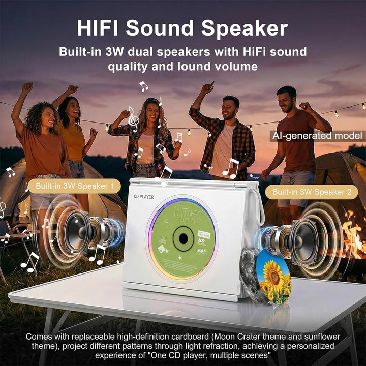 Gueray Tragbarer CD-Spieler mit Licht, Bluetooth 5.3 CD-Player mit Fernbedienung HiFi-Lautsprecher 4