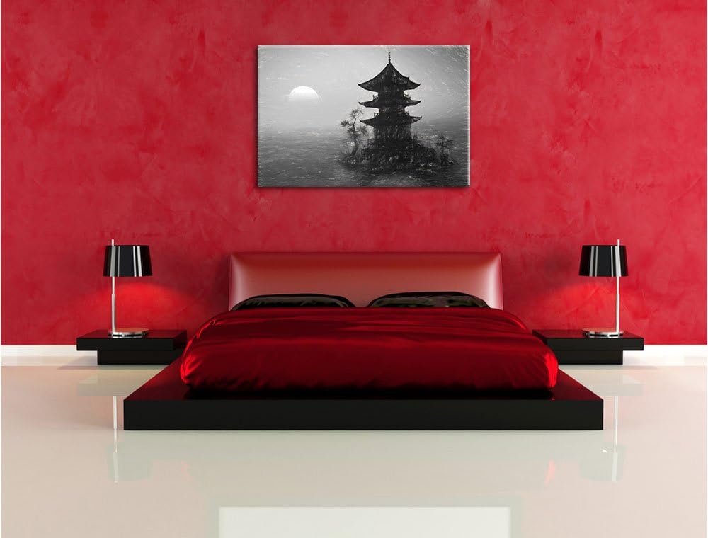 Pixxprint Buddhistischer Tempel in Asien / 100x70cm Leinwandbild bespannt auf Holzrahmen/Wandbild Ku