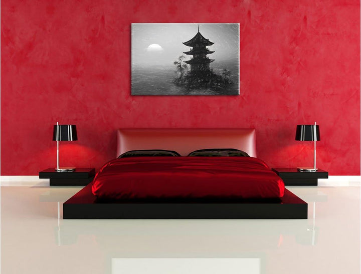 Pixxprint Buddhistischer Tempel in Asien / 100x70cm Leinwandbild bespannt auf Holzrahmen/Wandbild Ku