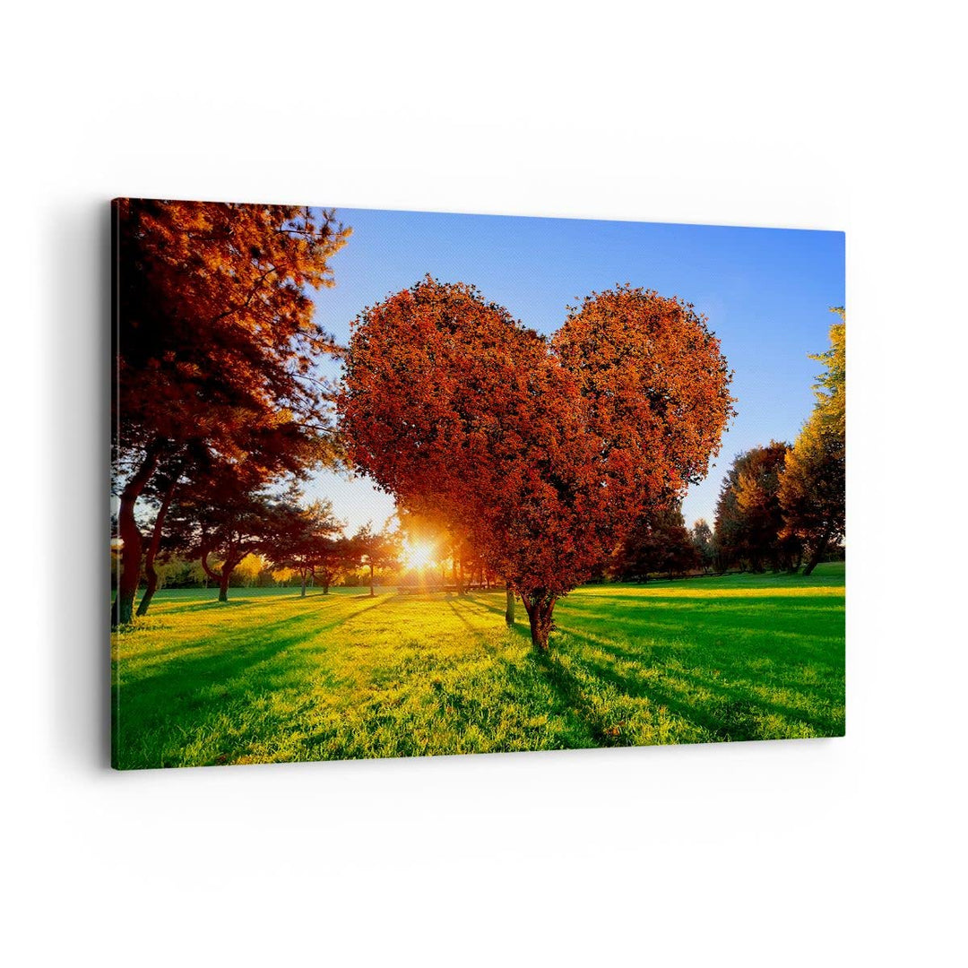 Bilder auf Leinwand 100x70cm Leinwandbild Baum Park Frühling Herz Gross Wanddeko Bild Schlafzimmer K
