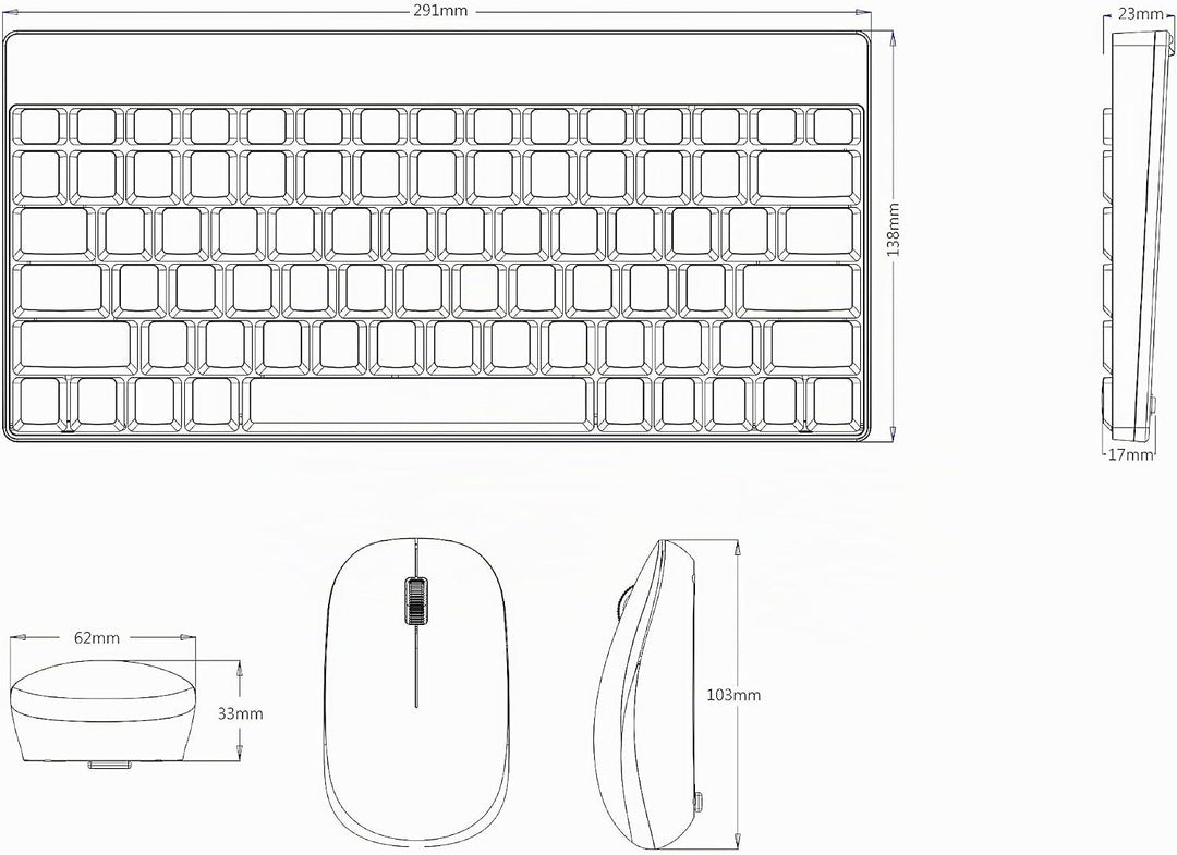 Perixx PERIDUO-712B Wireless Mini Keyboard and Mouse Set, Black, US English Layout Black schwarz, Bl