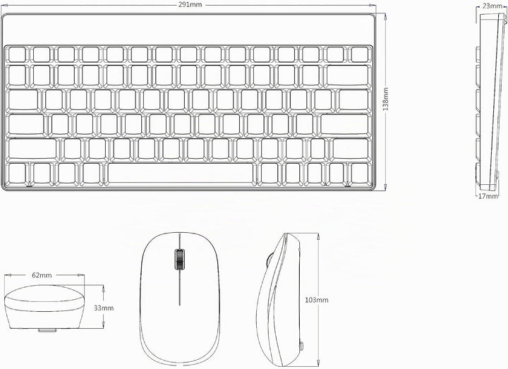Perixx PERIDUO-712B Wireless Mini Keyboard and Mouse Set, Black, US English Layout Black schwarz, Bl
