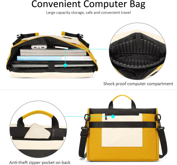 DORRISO Mode Umhängetasche Damen Herren Casual 14 Zoll Laptoptasche mit Gepäckgurt Arbeitstasche für