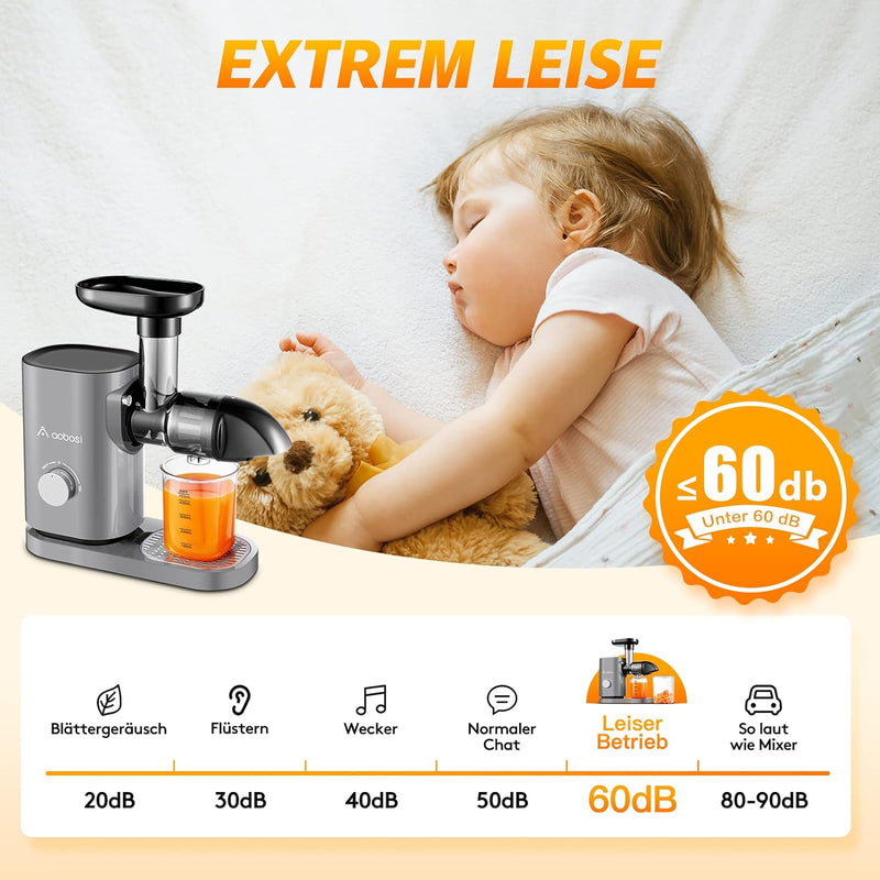 Aobosi Entsafter, Slow Juicer mit Reversierfunktion, elektrischer Entsafter mit 50 mm Öffnung, hoher