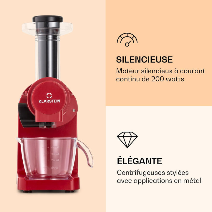 Klarstein Bella Elegance Saftpresse 200 W, Entsafter mit 400 ml, BPA-frei, rutschfester Standfuss, m