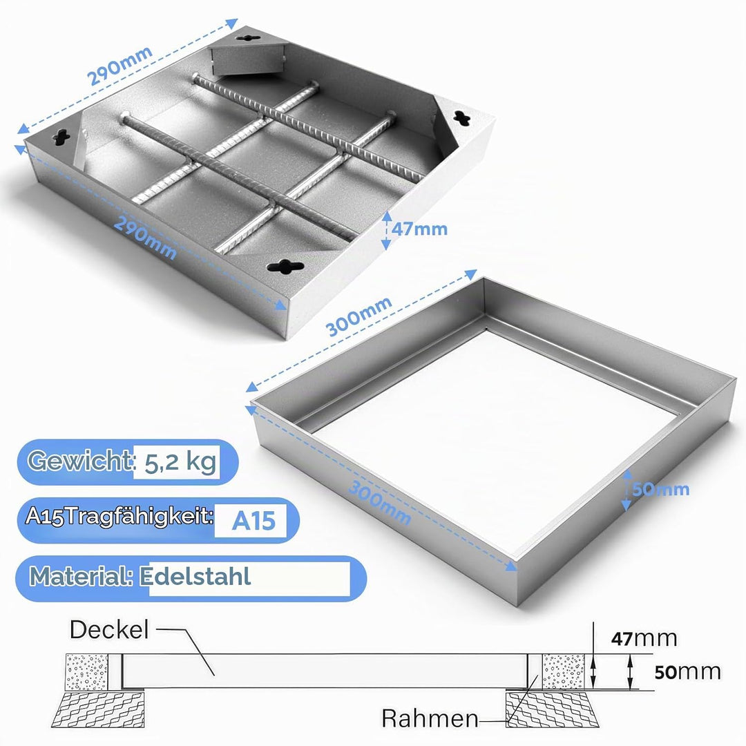 Schachtabdeckung Edelstahl，schachtdeckel Eckig-schachtabdeckung eckig schachtdeckel 300 x 300 mm sch