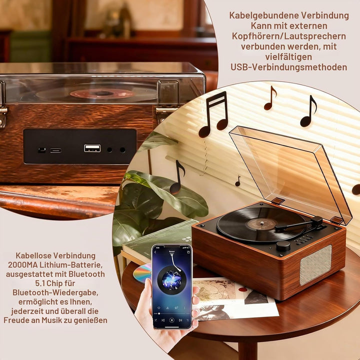 CD Player Tragbar mit Bluetooth 5.1, Retro CD-Player mit Dual Stereo Lautsprecher Fernbedienung Wied