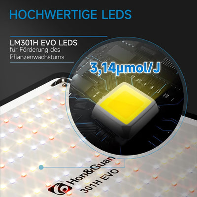 Hon&Guan 100 W LED Grow Lampe, HG1000 Pflanzenlampe mit LM301H EVO, Vollspektrum Pflanzenlicht Grow