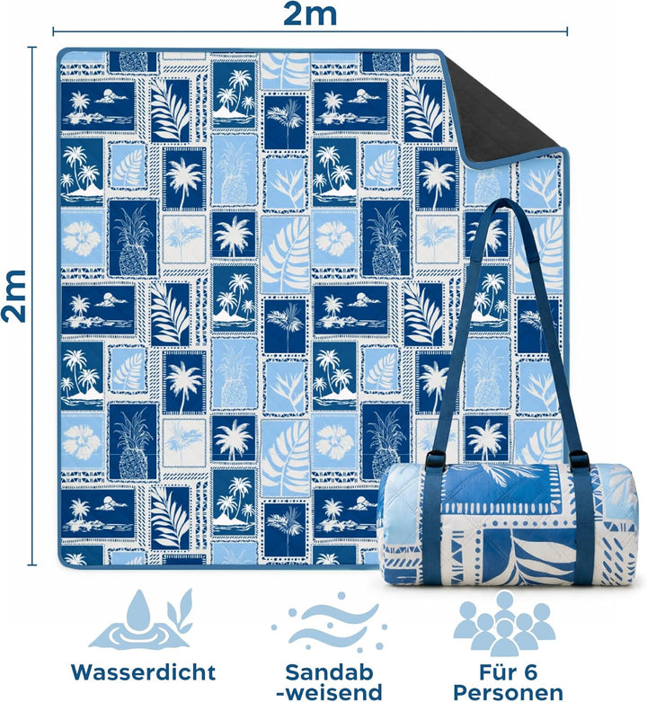 Twinzee Picknickdecke 200x200 cm Wasserdicht - Waschbare Stranddecke XXL für Strand, Camping, Outdoo
