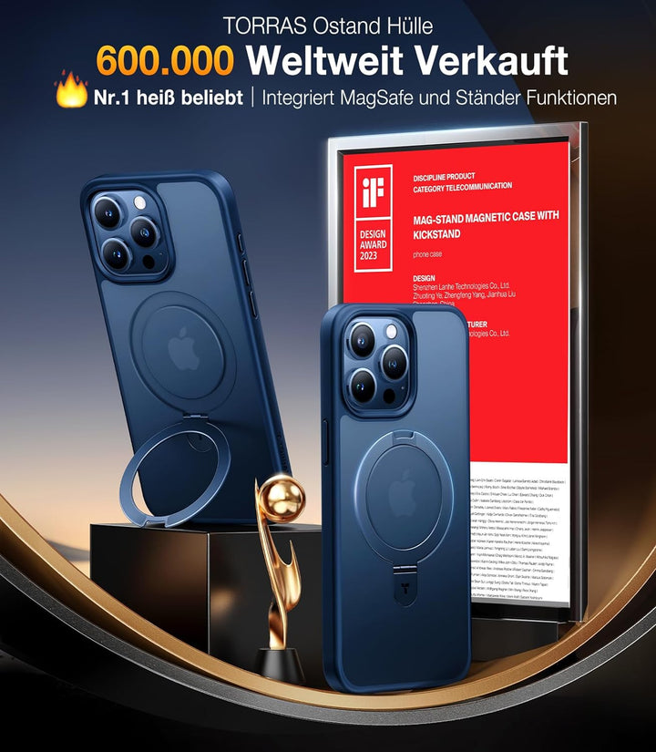 TORRAS Ostand All-in-One für iPhone 15 Pro Max Hülle für MagSafe (Stärkste Magnetkraft, Unsichtbarer