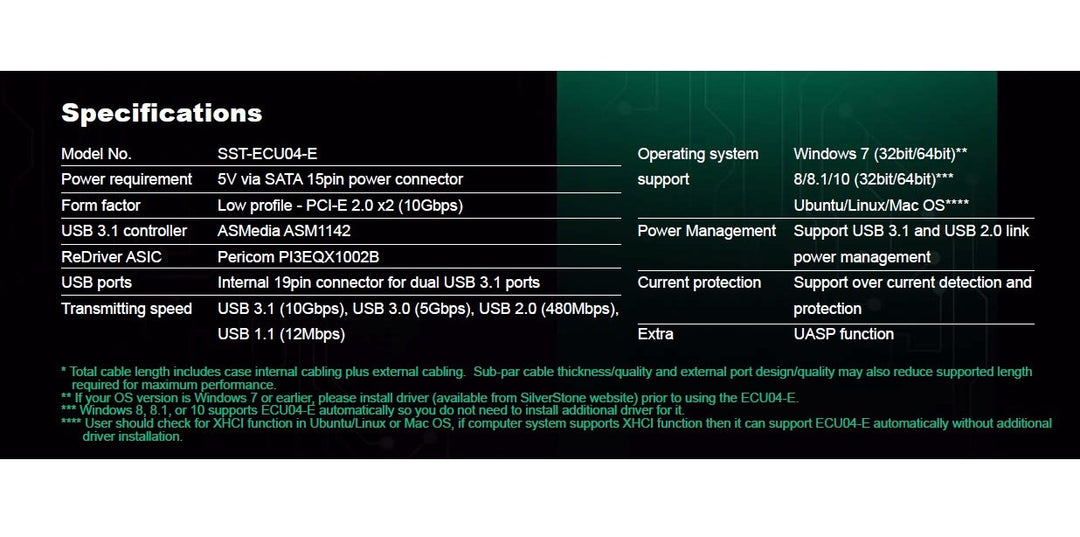 SilverStone SST-EC04-E - USB 3.0 PCI-E Erweiterungskarte, 15 pin SATA Stromanschluss, 1x USB 3.0 20-
