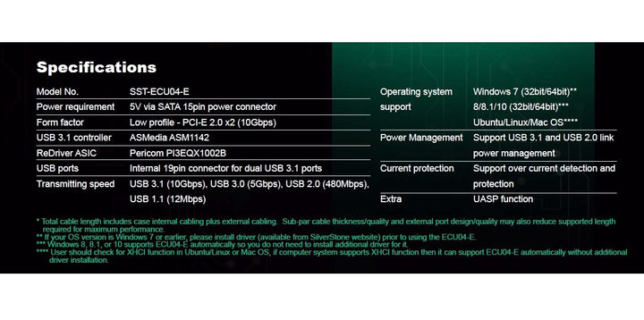 SilverStone SST-EC04-E - USB 3.0 PCI-E Erweiterungskarte, 15 pin SATA Stromanschluss, 1x USB 3.0 20-