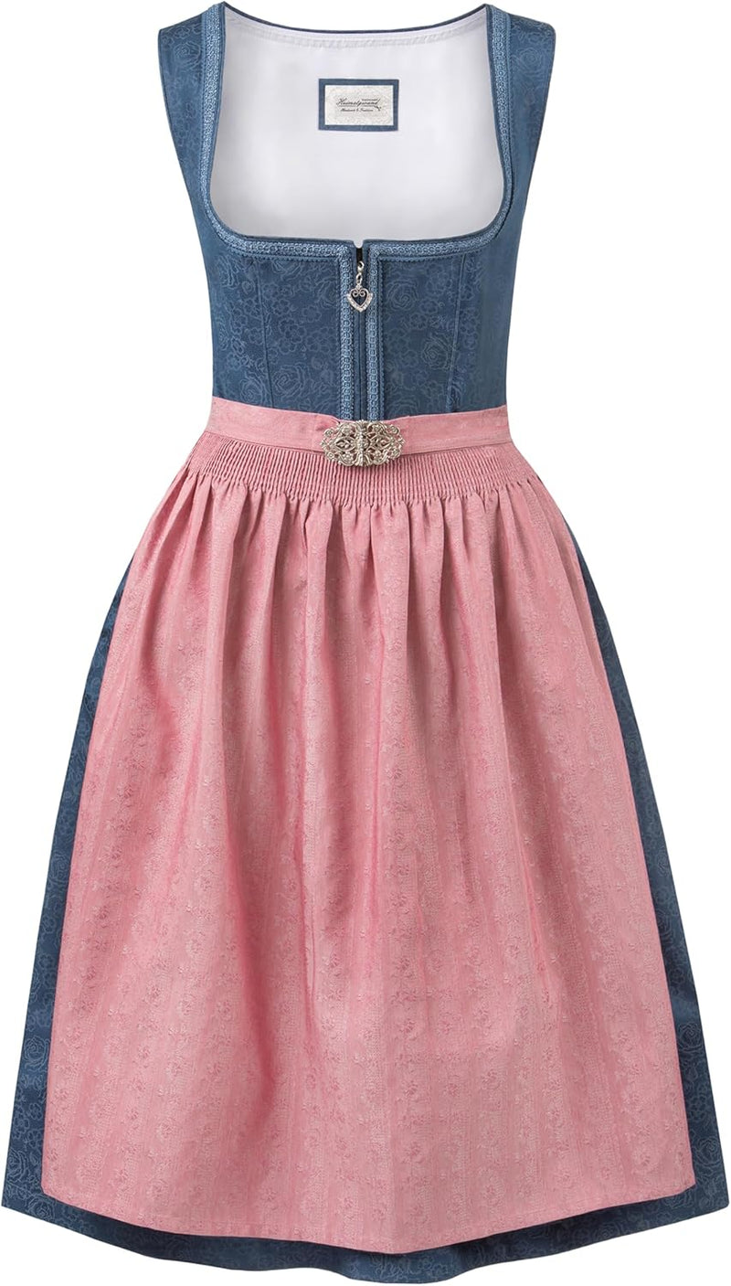 Stockerpoint Damen Dirndl Roseline Kleid für besondere Anlässe (ohne Bluse) 36 Blau-altrosa, 36 Blau