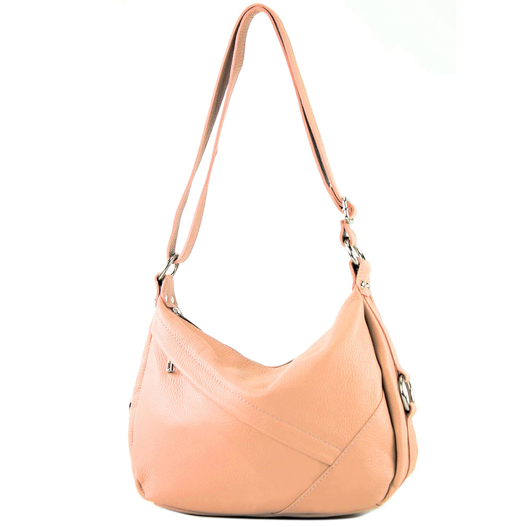 modamoda de -T164 - ital Schultertasche Umhängetasche aus Leder Rosabeige, Rosabeige