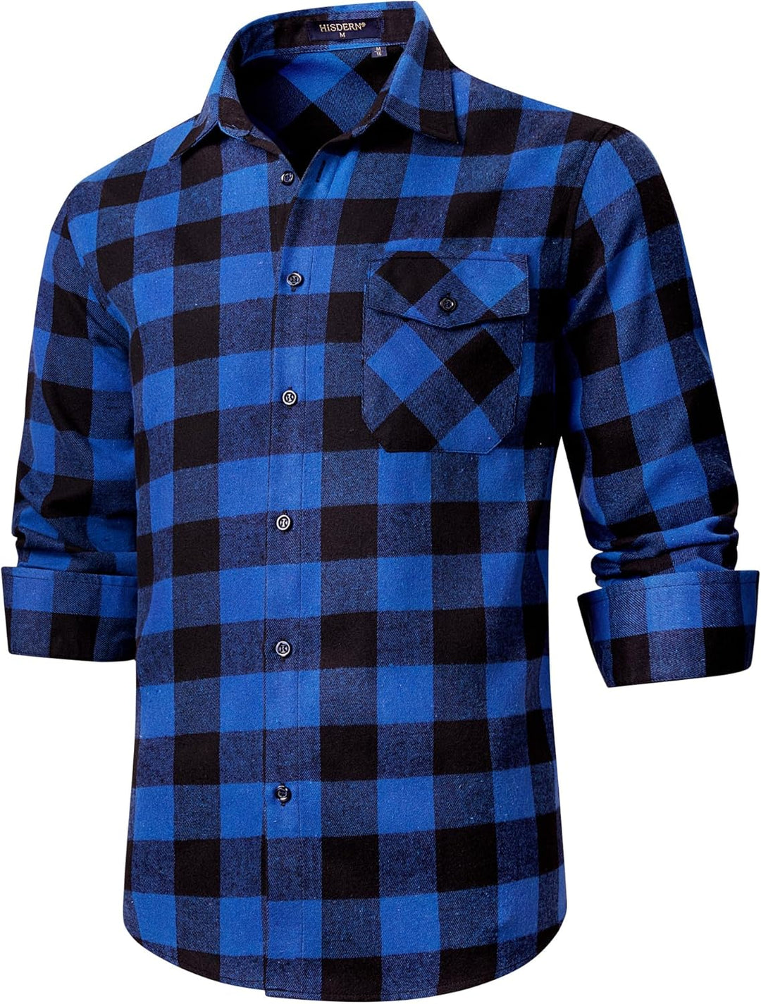 HISDERN Herren Hemd Checked Flanell Shirt, Herren Langarm Oberteil für Männer mit Brusttaschen, Butt