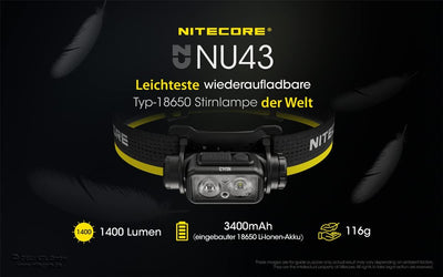 Nitecore Stirnlampe NU43, leicht, USB-C-aufladbare LED Kopflampe, 1400 Lumen, 130 m Leuchtweite, Rot