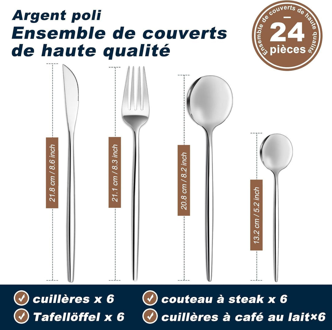 Bestdin Besteck Set 6 Personen, 24 teilig Edelstahl Besteckset, Essbesteck Set mit Messer Gabel Löff