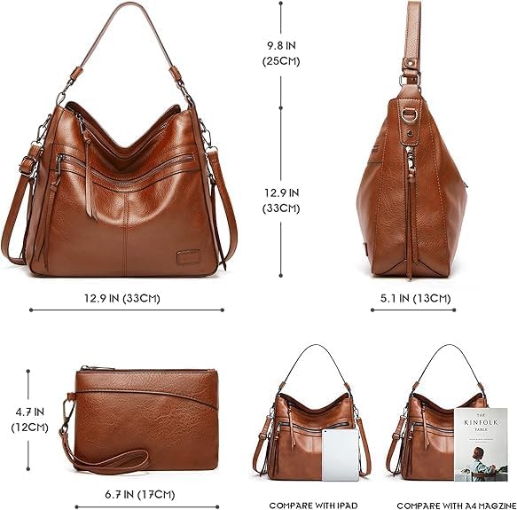 Lifetooler Handtaschen Set Gross Leder Tasche Schultertasche Hobo Taschen Damen Portemonnaie Geschen