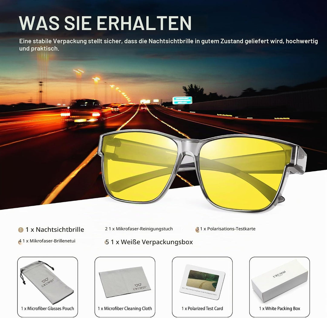 URUMQI Nachtsichtbrille für Autofahrer, Nachtfahrbrille Nachtbrille zum Autofahren Damen Herren, Aut