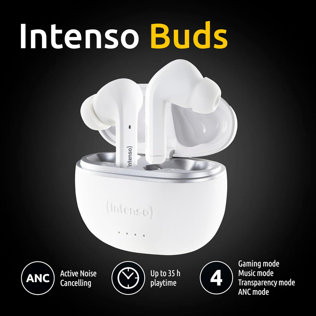 Intenso White Buds - TWS True Wireless Kopfhörer T302A mit Active Noise Cancelling und bis zu 35 Std