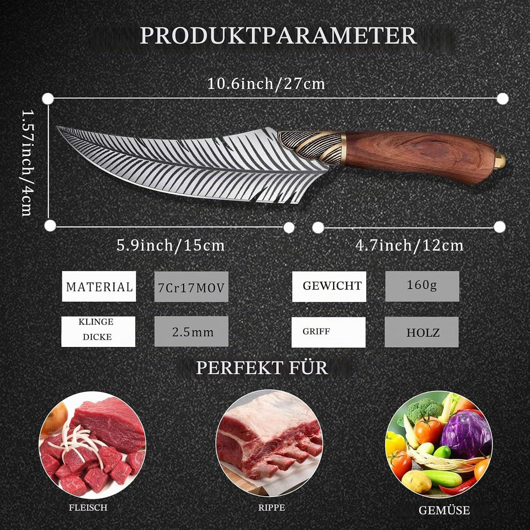 PURPLEBIRD Original Ausbeinmesser Wikinger Messer Handgeschmiedetes Japanisches Kochmesser mit Leder