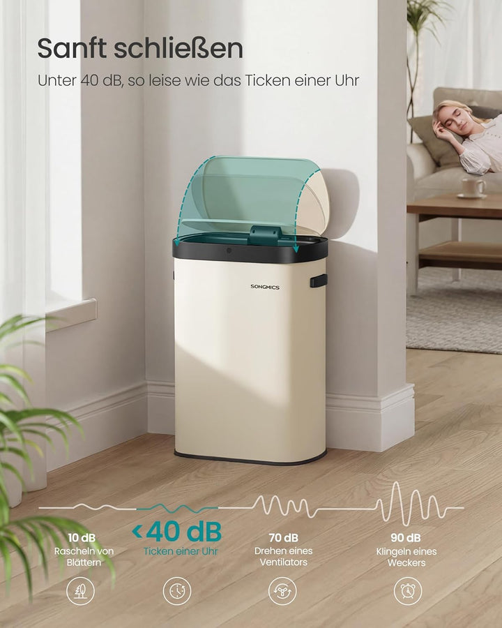SONGMICS Mülleimer mit Sensor, automatischer Abfalleimer 50 L, Öffnen per Handbewegung oder Berühren