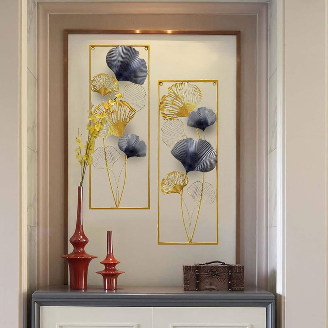 soudesileim 2 StÜCk 3D Wanddeko Ginkgoblätter Metall, 85x31cm Wandskulpturen, Blätter Dekoration Rec