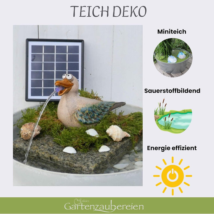 Solar-Wasserspeier Möwe für Teiche und Miniteiche - Keramik Tierfigur mit Solarpumpe - Garten und Ba
