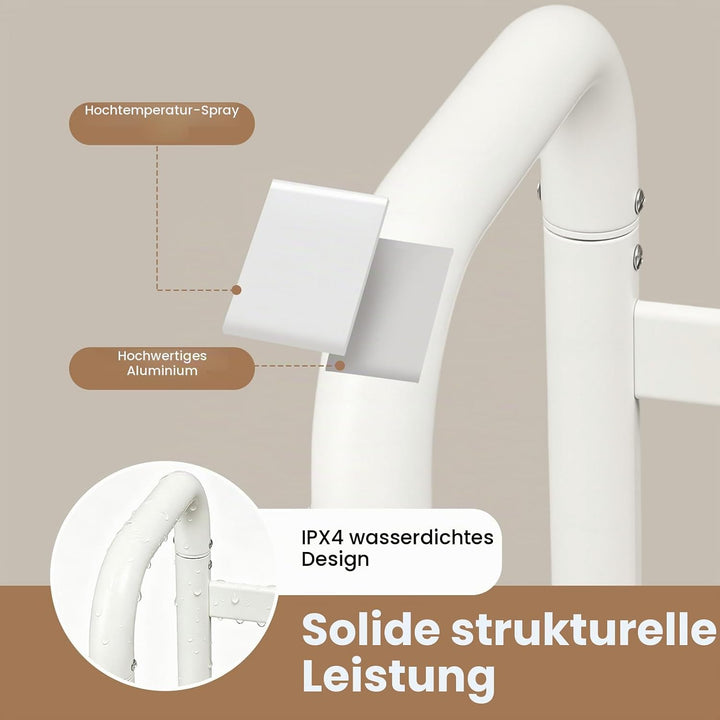 Handtuchheizkörper Elektrisch Handtuchhalter ohne Bohren 1-24h Timer, 45-60°C 180W Weiss Doppelstöck