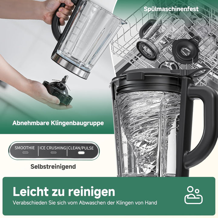 AMZCHEF Standmixer Gas Smoothie Maker mit Glasbehälter & 6-Klingen-System – Hochleistungs-Mixer 1200