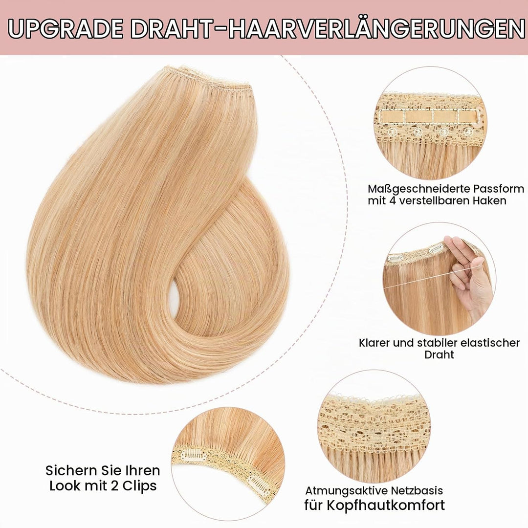 Extensions Echthaar mit Gummiband, Silk-co Wire in Extensions Aschblond Highlights Bleichblond 60g,