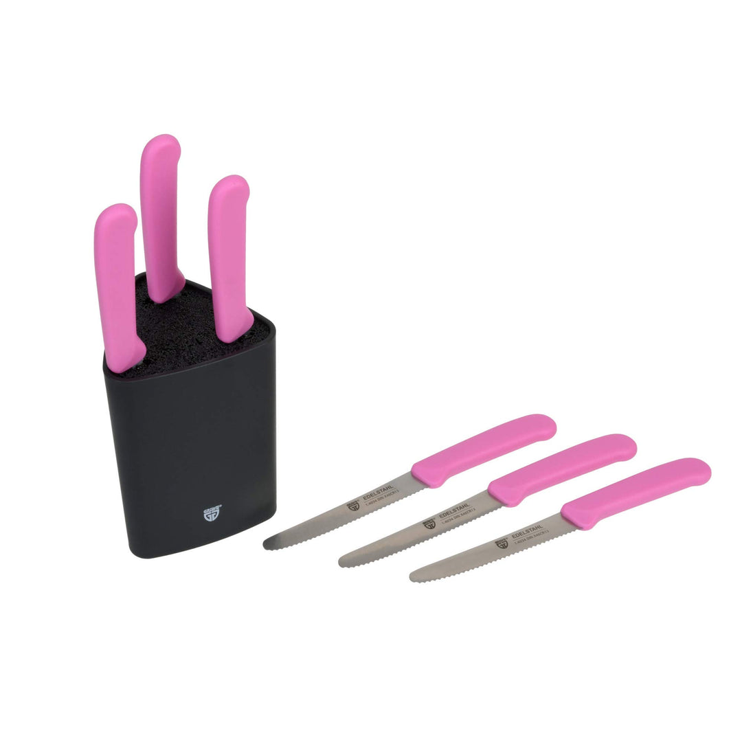 GRÄWE Universal-Messerblock, klein, schwarz mit 6 Brötchenmessern Pink, Pink