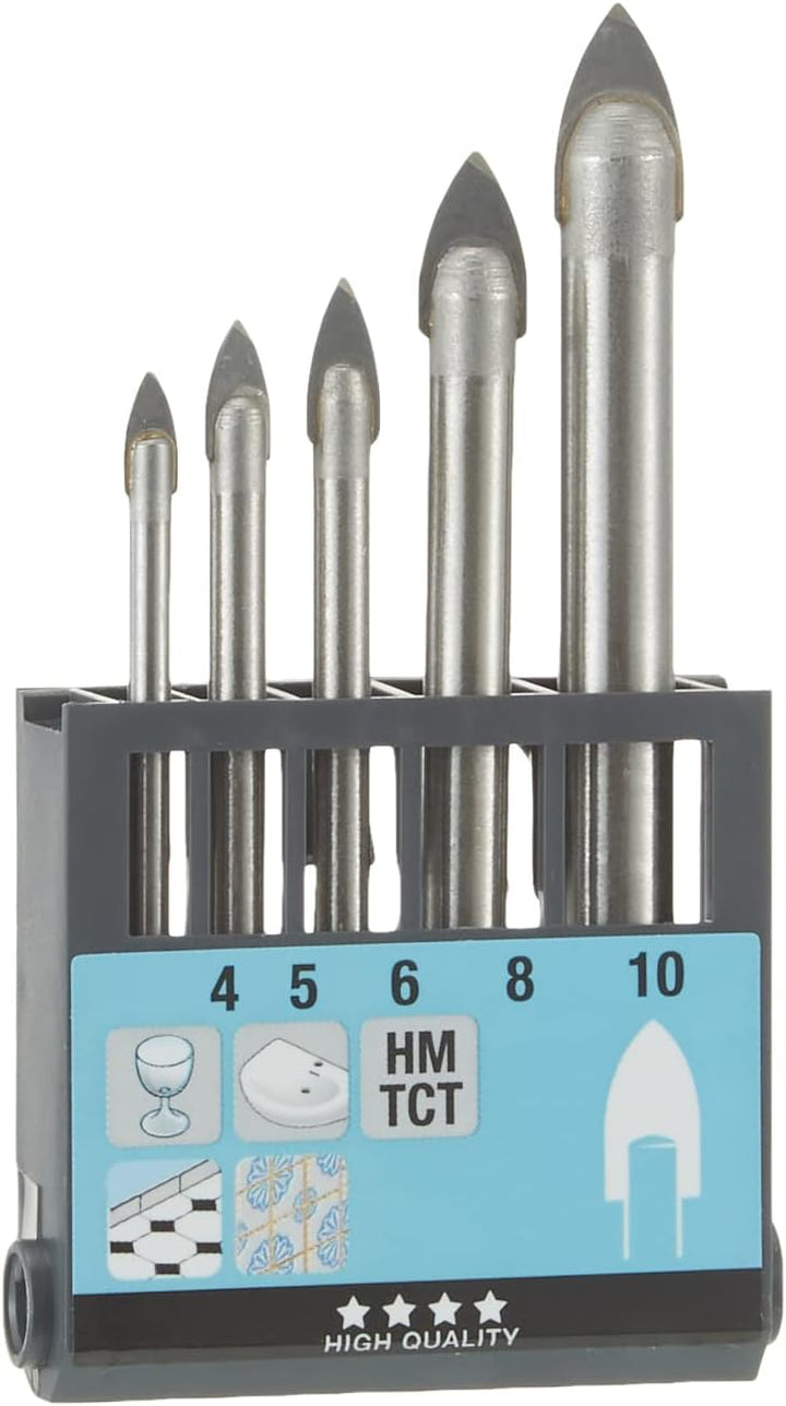 kwb Glasbohrersatz, 5-tlg, 4-10 mm, Glas, Porzellan, Fliesen, universel, Keramik 4, 5, 5, 8, 10 mm,