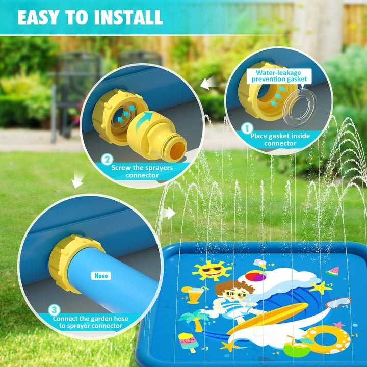 Peradix Splash Pad,170CM Sprinkler Wasser-Spielmatte Anti-Rutsch Splash Play Matte Sommer Outdoor Ga