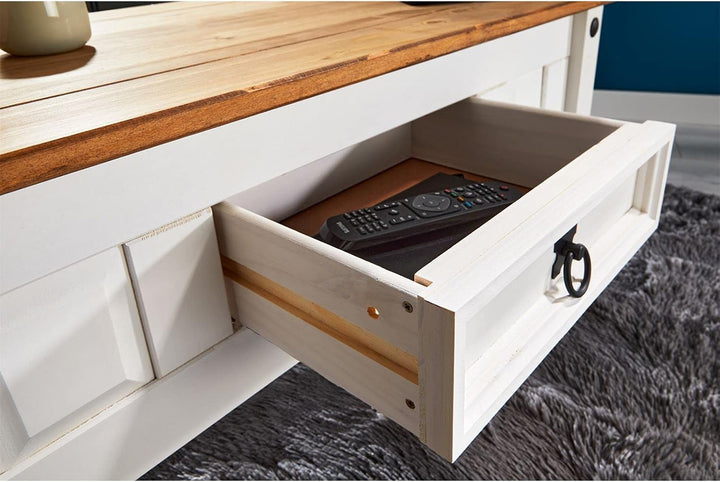 CARO-Möbel Couchtisch Campo im Mexiko-Stil Wohnzimmertisch Beistelltisch Kiefer massiv, braun/weiss