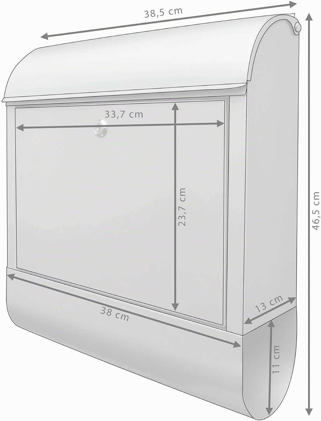 banjado Design Briefkasten 39x47x13cm gross mit 2 Schlüssel - Briefkasten Stahl Silber grau mit Zeit
