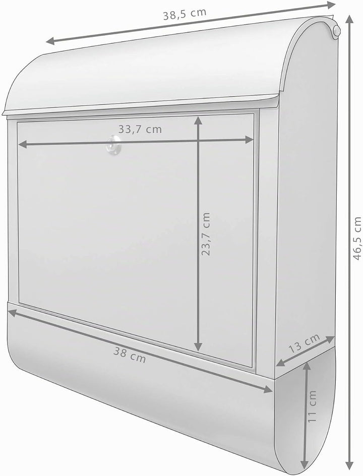 banjado Design Briefkasten 39x47x13cm gross mit 2 Schlüssel - Briefkasten Stahl Silber grau mit Zeit